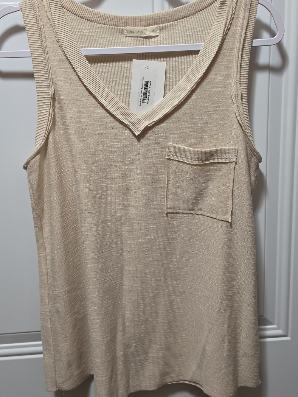 Sleeveless V-Neck Pocket Textured Tank Top - Cream